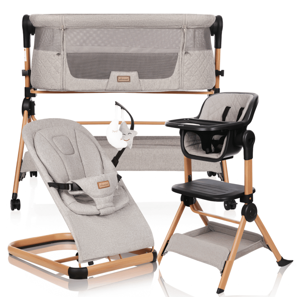łóżeczko dostawne vera 3w1 primabobo krzesełko do karmienia łóżeczko dziecięce beżowe szare ciemnoszare/czarne
