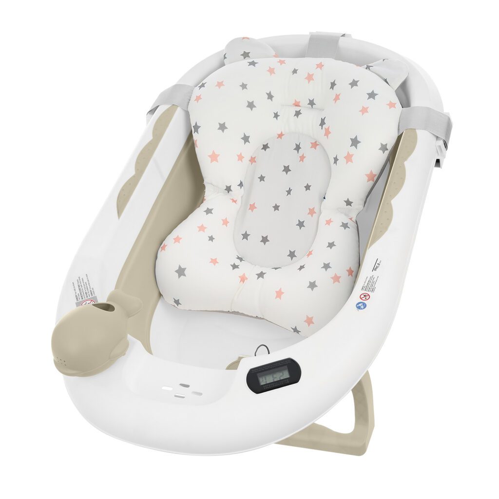 wanienka składana OLA ze stojakiem, beżowa wanienka dla dziecka primabobo