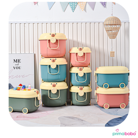 Conteneur à jouets avec couvercle 20 L, en plastique, sur roulettes avec poignée