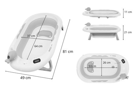 Baignoire bébé pliante OLA avec thermomètre et coussin, baignoire en silicone - beige