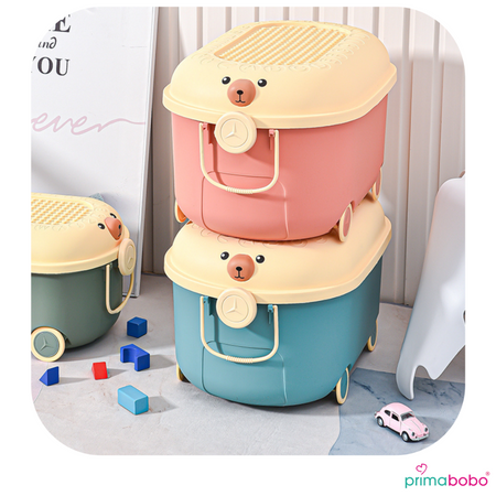 Conteneur à jouets avec couvercle 20 L, en plastique, sur roulettes avec poignée