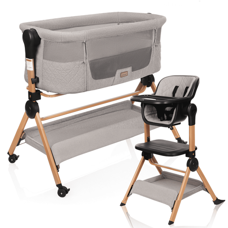 Lit de voyage - chaise haute VERA 3 en 1, beige/gris