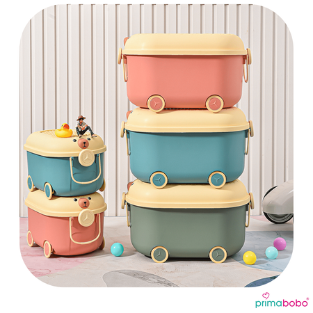 Conteneur à jouets avec couvercle 20 L, en plastique, sur roulettes avec poignée