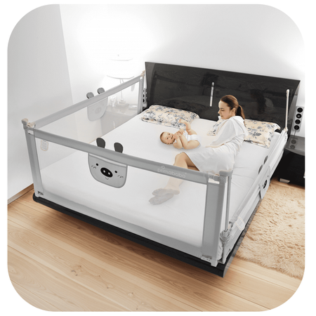 Barrière de lit ourson 150 cm, sécurité enfant, GRIS