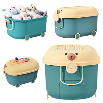 Conteneur à jouets avec couvercle 20 L, en plastique, sur roulettes avec poignée