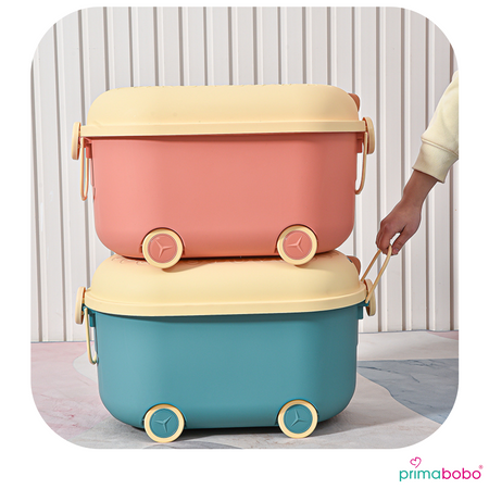 Conteneur à jouets avec couvercle 20 L, en plastique, sur roulettes avec poignée