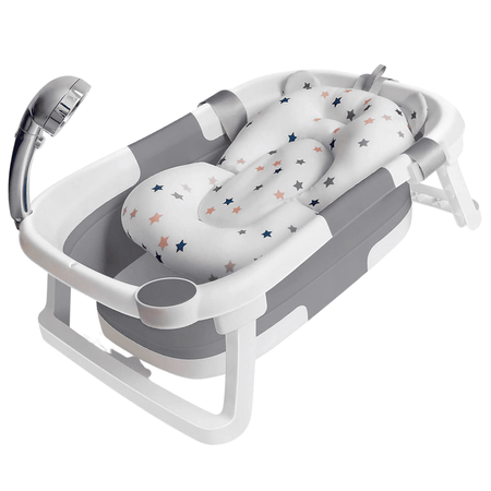 Baignoire bébé pliante COMPACT avec coussin, baignoire en silicone - gris