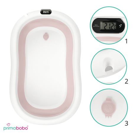 Baignoire bébé pliante PREMIUM avec thermomètre et coussin, baignoire en silicone - rose
