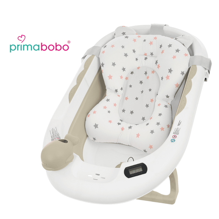 Baignoire bébé pliante OLA avec thermomètre et coussin, baignoire en silicone - beige