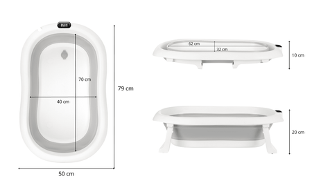 Baignoire bébé pliante PREMIUM avec thermomètre et coussin, baignoire en silicone - gris