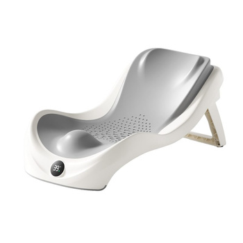 Siège de bain avec thermomètre, inclinable en silicone, pliable, ergonomique - gris