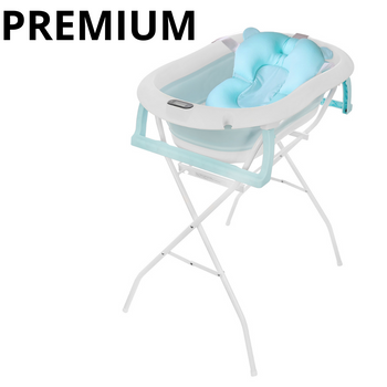 Baignoire pliante Premium avec support et coussin, bleue