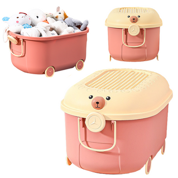 Conteneur à jouets avec couvercle 45 L, grand plastique, sur roulettes avec poignée