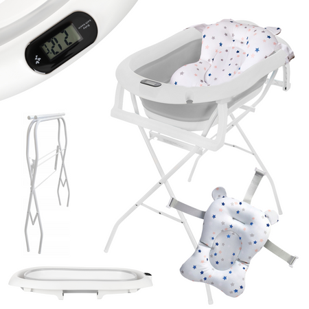 Baignoire pliante Premium avec support et coussin, gris