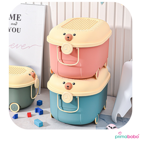 Conteneur à jouets avec couvercle 20 L, en plastique, sur roulettes avec poignée