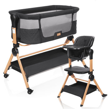 Lit de voyage - chaise haute VERA 3 en 1, noir/gris foncé