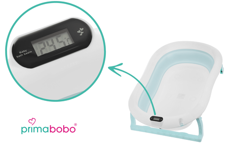 Baignoire bébé pliante PREMIUM avec thermomètre et coussin, baignoire en silicone - bleu