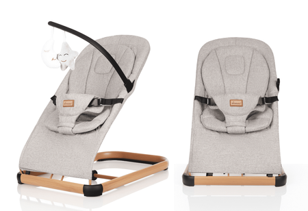 Ensemble : Lit parapluie VERA 3-en-1 - chaise haute + chaise à bascule LEO, Stone Beige