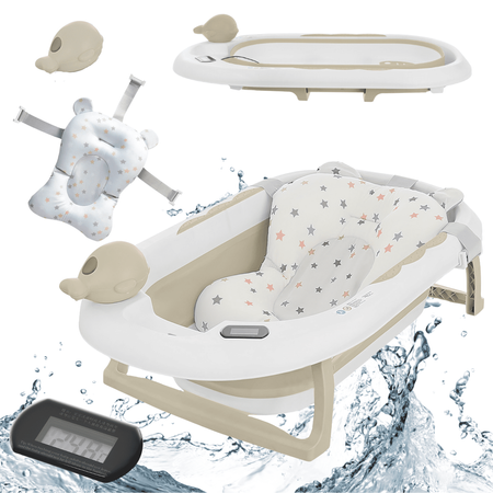 Baignoire bébé pliante OLA avec thermomètre et coussin, baignoire en silicone - beige