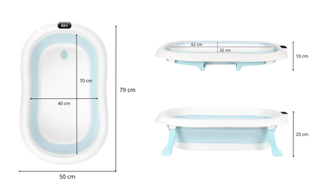 Baignoire pliante Premium avec support et coussin, bleue