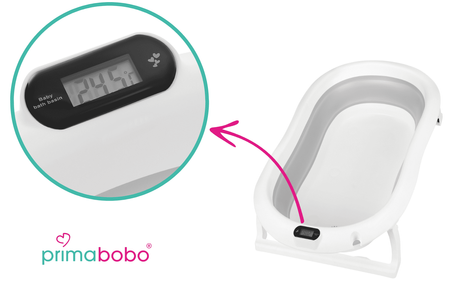 Baignoire bébé pliante PREMIUM avec thermomètre et siège, baignoire en silicone - gris