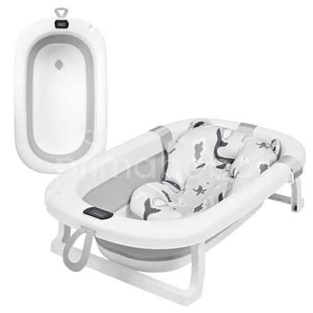 MILO baignoire bébé pliante avec thermomètre et coussin, baignoire en silicone - gris