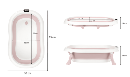 Baignoire bébé pliante PREMIUM avec thermomètre et coussin, baignoire en silicone - rose