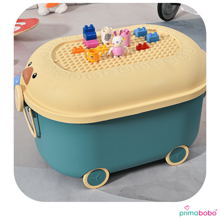 Conteneur à jouets avec couvercle 20 L, en plastique, sur roulettes avec poignée