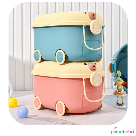 Conteneur à jouets avec couvercle 45 L, grand plastique, sur roulettes avec poignée