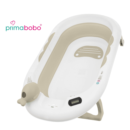 Baignoire bébé pliante OLA avec thermomètre et coussin, baignoire en silicone - beige