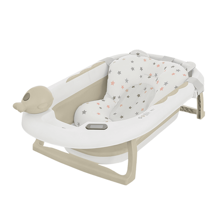Baignoire bébé pliante OLA avec thermomètre et coussin, baignoire en silicone - beige