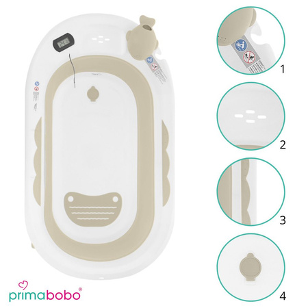 Baignoire bébé pliante OLA avec thermomètre et coussin, baignoire en silicone - beige