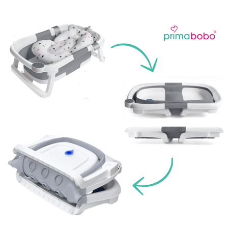 Baignoire bébé pliante COMPACT avec coussin, baignoire en silicone - gris