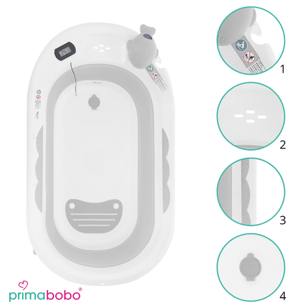 Baignoire bébé pliante OLA avec thermomètre et coussin, baignoire en silicone - gris
