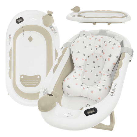 Baignoire bébé pliante OLA avec thermomètre et coussin, baignoire en silicone - beige