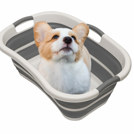 Cuvette pliante 67x44cm avec vidange, panier à linge en silicone, touring