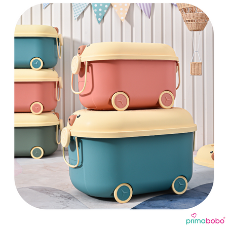 Conteneur à jouets avec couvercle 20 L, en plastique, sur roulettes avec poignée