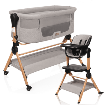 Lit de voyage - chaise haute VERA 3 en 1, beige/gris