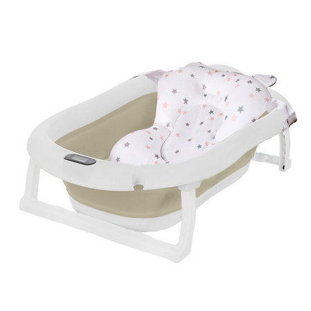 Baignoire bébé pliante PREMIUM avec thermomètre et coussin, baignoire en silicone - beige