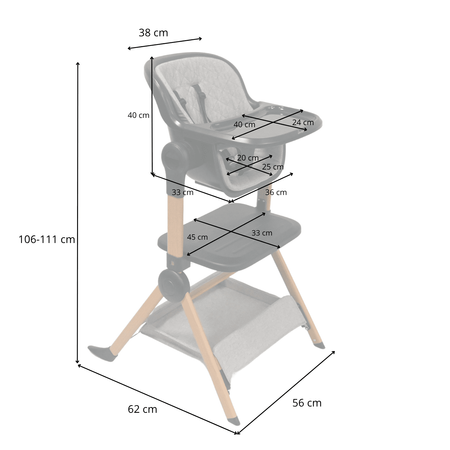 Lit de voyage - chaise haute VERA 3 en 1, noir/gris foncé